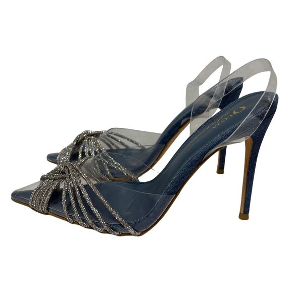 OLIVIA FERGUSON / Valentina / Blue / Open-Toe Heeled / Sandals With Rhinestone - Picture 3 of 10